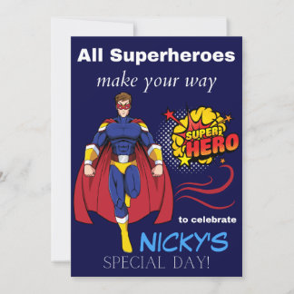 Kids Superhero Birthday Invitation Card