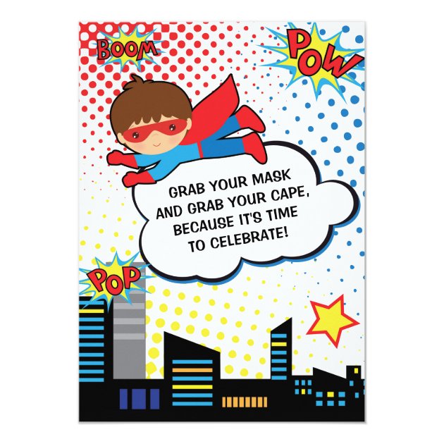 Kids Superhero Birthday Party Invitation Boy Hero