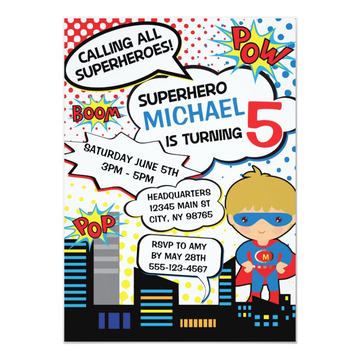 Kids Superhero Birthday Party Invitation Boy Hero Zazzle Superhero Birthday Party Invitation