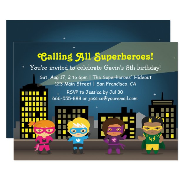 Kids Superhero Birthday Party Invitations