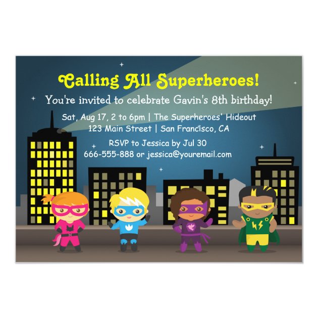 Kids Superhero Birthday Party Invitations