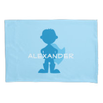 Kids Superhero Boy Silhouette Personalized Blue Pillow Case