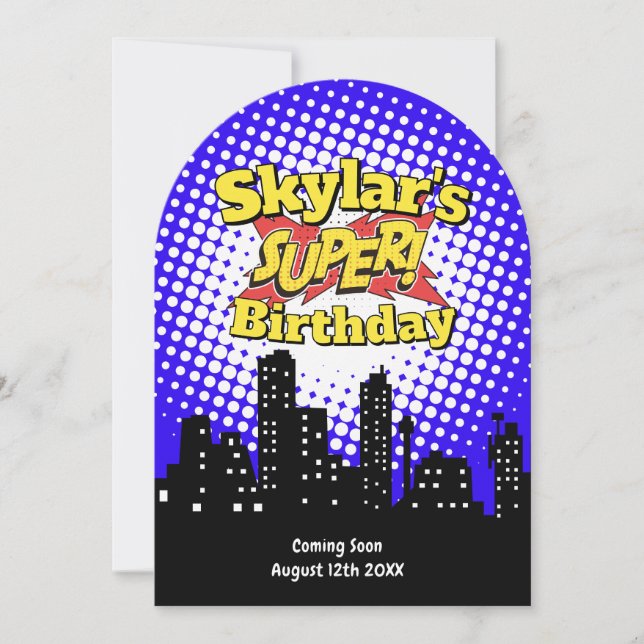 Kids Superhero Party Invitation - RIP 20s Funeral (Front)