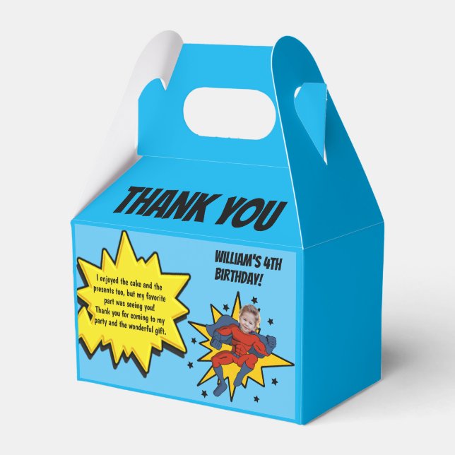 Kids Superhero Photo Thank You Birthday Party  Favor Boxes (Front Side)