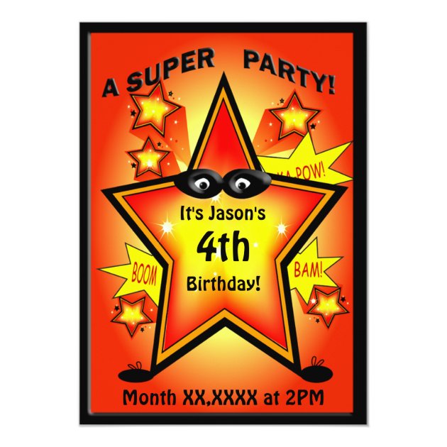 Kids Superhero Star Birthday Party Invitation