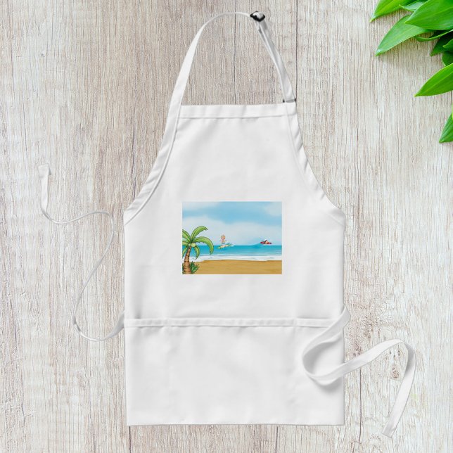 Kids Surfing Tropical Beach Fun Summer Ocean Adult Apron (Creator Uploaded)