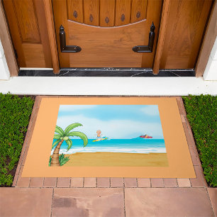 Kids Surfing Tropical Beach Fun Summer Ocean Doormat