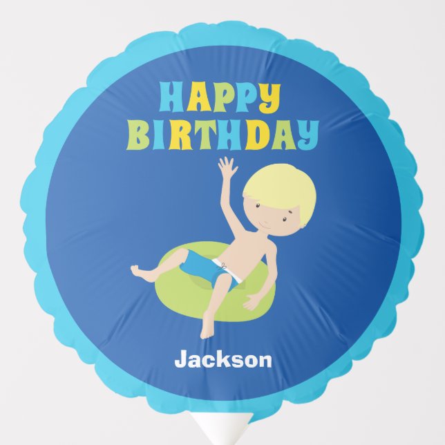 Kids Swimming Blue Pool Boys Birthday Party Balloon (Front)