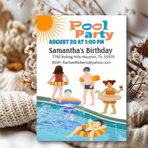 Kids Swimming Pool Party Birthday Invitation