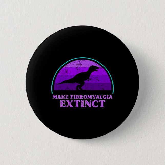Kids T Rex Dino Make Fibromyalgia Extinct Awarenes Button (Front)