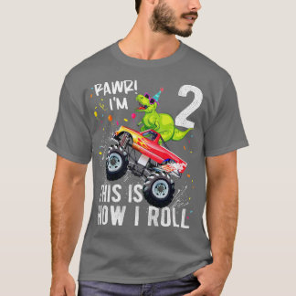 Kids T Rex Dinosaur Monster Truck 2nd Birthday Boy T-Shirt