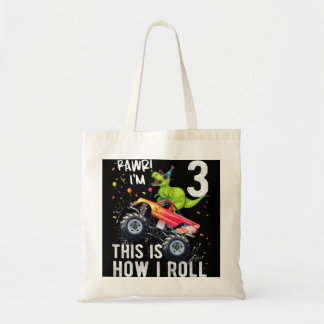 Kids T Rex Dinosaur Monster Truck 3rd Birthday Boy Tote Bag