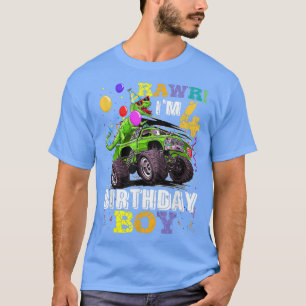 Kids T Rex Dinosaur Monster Truck 4th Birthday T-Shirt