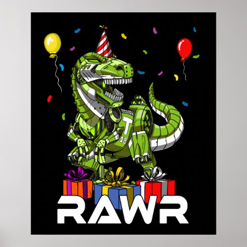 Kids T_Rex Dinosaur Robot Rawr Birthday Boy Party Poster