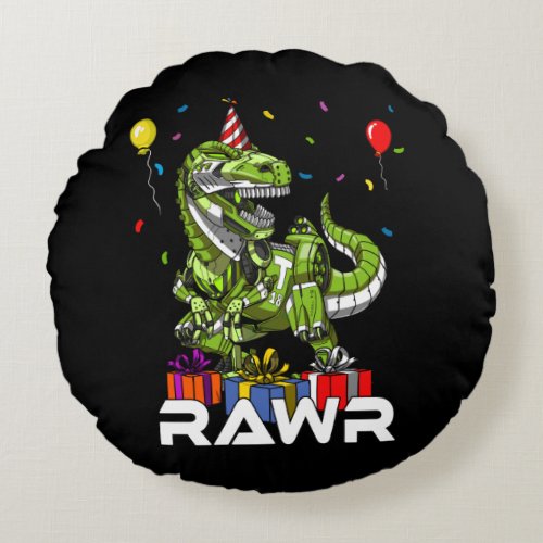 Kids T_Rex Dinosaur Robot Rawr Birthday Boy Party Round Pillow