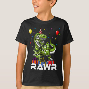 Kids T-Rex Dinosaur Robot Rawr Birthday Boy Party T-Shirt