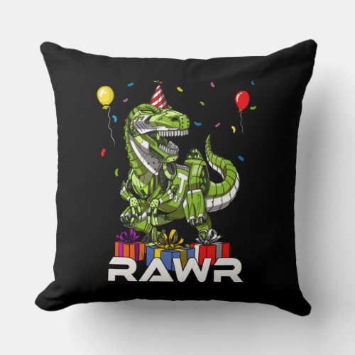 Kids T_Rex Dinosaur Robot Rawr Birthday Boy Party Throw Pillow