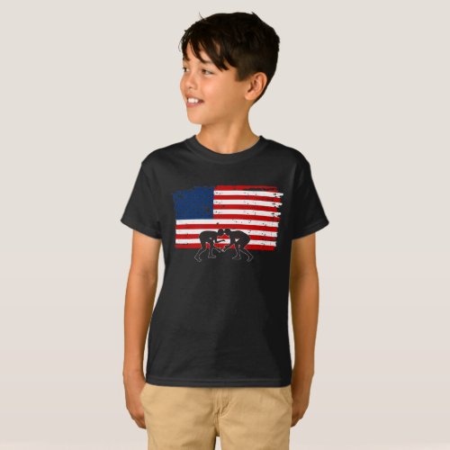 Kids T_shirt American Flag Wrestling Cool Design