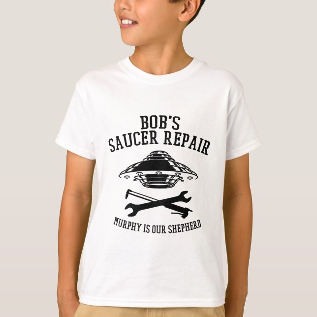 kid's T-shirt black Bob's Saucer Repair logo  (Front)