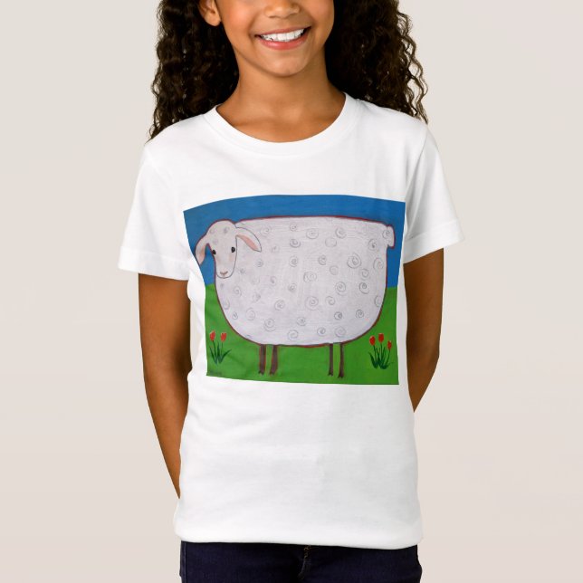 Kids T-shirt- "Shirley Sheep With Tulips" T-Shirt (Front)