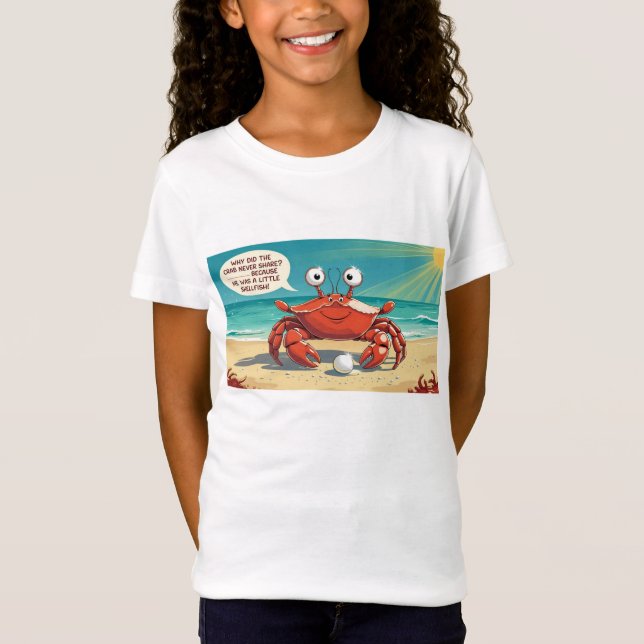 Kids T-Shirt – “Why Did the Crab Not Share?” Funny (Front)