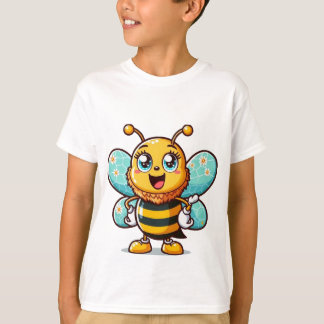 Kids' T-shirt with Cartoon Cute Bee Illustration