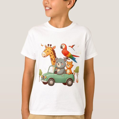 Kids T_shirt with Cute Cartoon Animals Print
