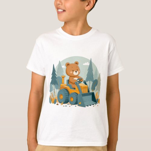 Kids T_shirt with Cute Cartoon Bear Print