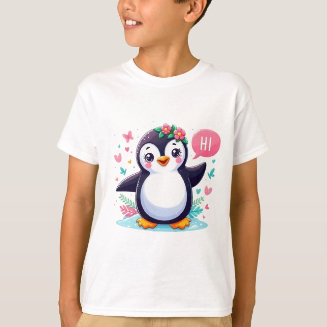 Kids' T-shirt with Cute Penguin Print (Front)