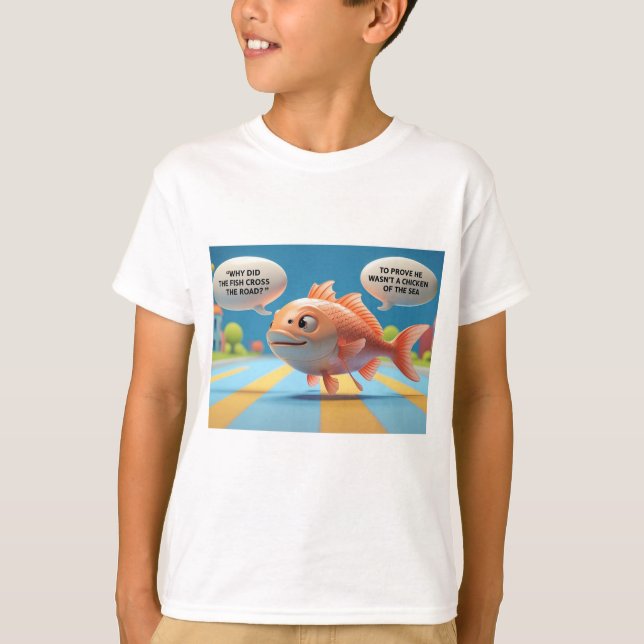 Kids T-Shirt with Funny Fish Riddle  (Front)