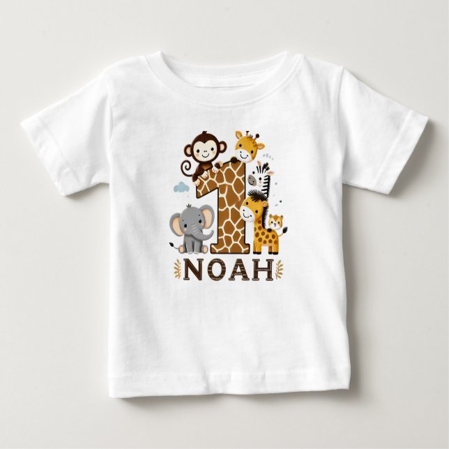 Kids' T-Shirt with Jungle Animals Print (Front)