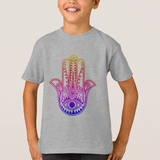 Kids t-shirt with neon Hamsa Hand with evil eye