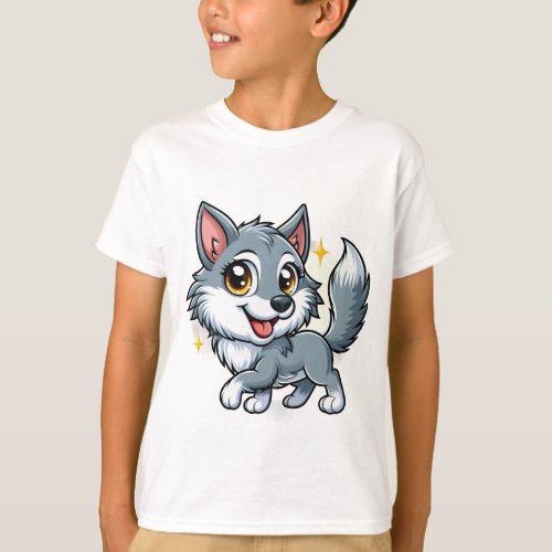 Kids T_shirt with Wolf Illustration