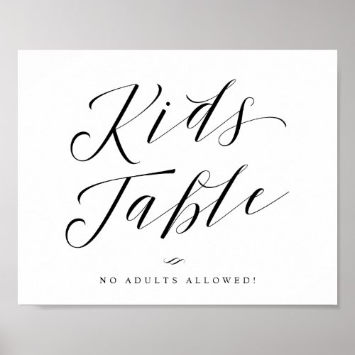 Kids Table Calligraphy Script Wedding Sign