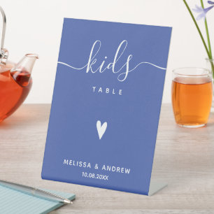 Kids Table - Elegant Calligraphy Blue Wedding Pedestal Sign