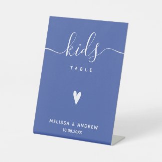 Kids Table - Elegant Calligraphy Blue Wedding  Pedestal Sign