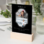 Kids Table Number Fun Wedding Couple's Year Photo<br><div class="desc">A timeless, classic, and elegant kids' table number sign with a modern minimal aesthetic in classic black and white. Simple elegant kids' table with two photos to display the couple's photo as kids to correspond with the table number years of age. Simple typography arranged in a modern layout. **All colors...</div>