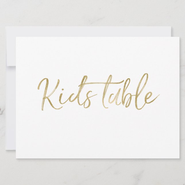 "Kids Table" Wedding Sign | Stylish Gold Lettered Invitation (Front)