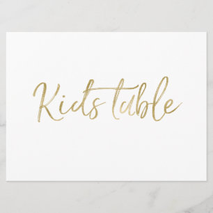 "Kids Table" Wedding Sign Stylish Gold Lettered Invitation