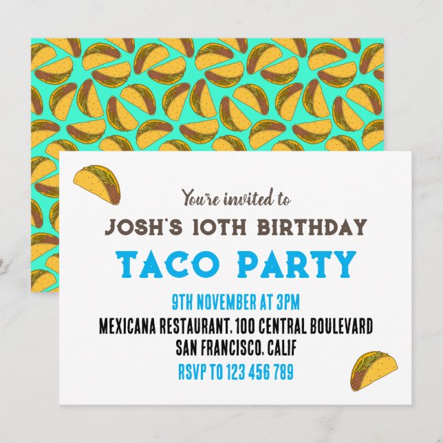Kids Taco Night Birthday Party Invitation (Front/Back)