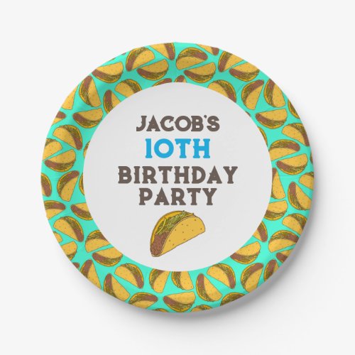 Kids Tacos Birthday Party Custom Name Paper Plates