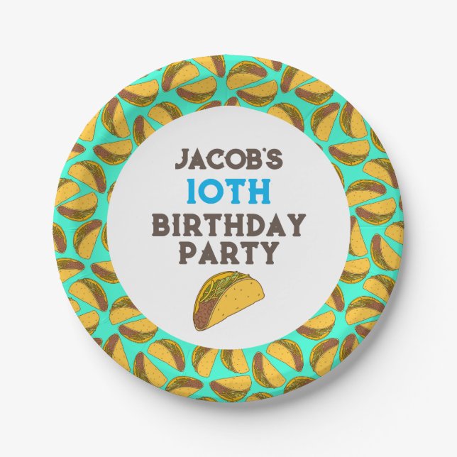 Kids Tacos Birthday Party Custom Name Paper Plates (Front)