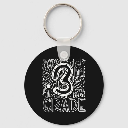 Kids Teacher Back To School 3rd Third Grade Typogr Keychain