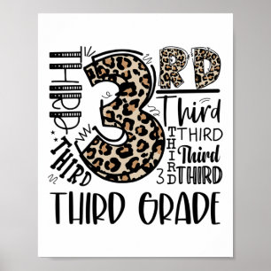 Kids Teacher Ck To School Third Grade Leopard Typo Poster