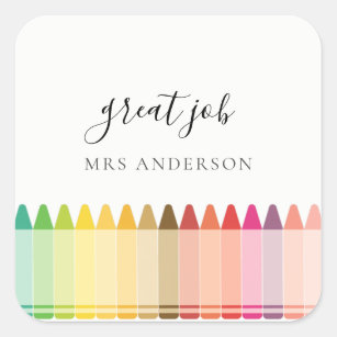 Kids Teacher Colorful Rainbow Crayon Appreciation  Square Sticker