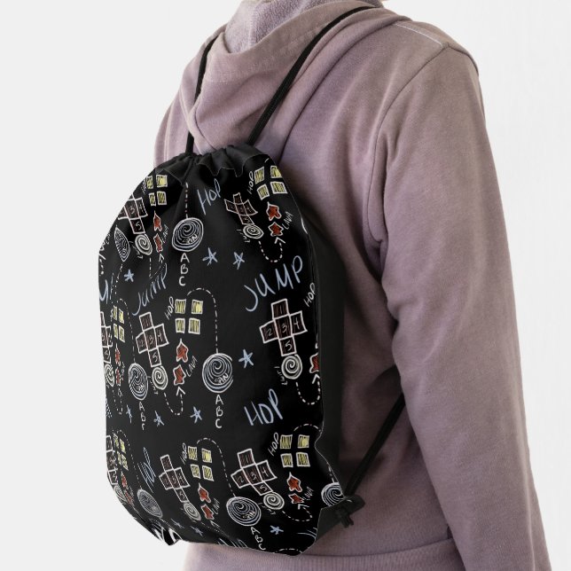 Kids Teacher Fun Recess Playground Chalkboard Room Drawstring Bag (Insitu)
