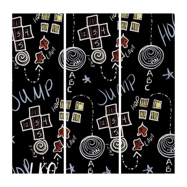 Kids Teacher Fun Recess Playground Chalkboard Room Triptych (Front)