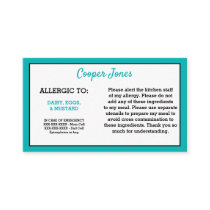 Kids Teal Allergy Alert Restaurant Emergency Calling Card