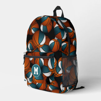 Kids teal white basketballs pattern monogrammed printed backpack
