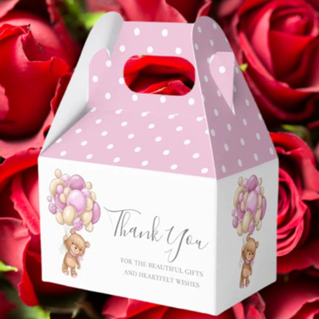 Kids Teddy Balloon Pink Favor Box (Delight young guests with our Kids Teddy Balloon Pink Favor Box)